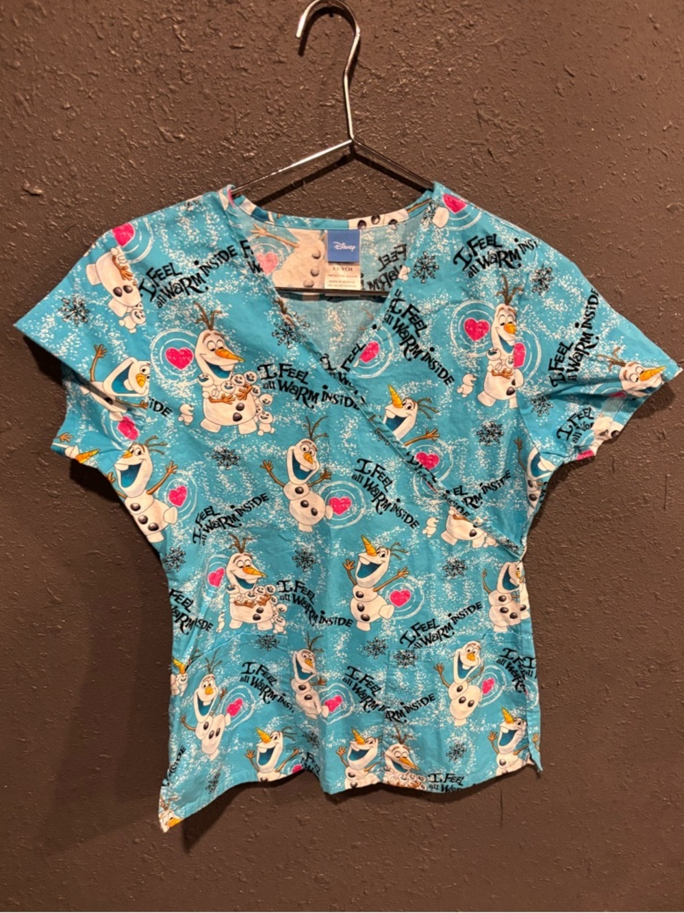 Disney Frozen Olaf Print Blue Scrub Top